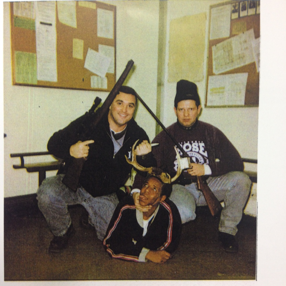 Chicago Police Officers Jerome Finnigan, left, and Timothy McDermott with an unidentified Black man they claim to have arrested for marijuana possession (there is no record of any arrest).